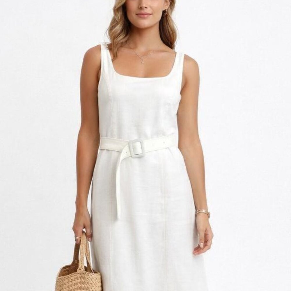 LeComte White 100% Linen Mid Length Dress sz 6 - Picture 2 of 10